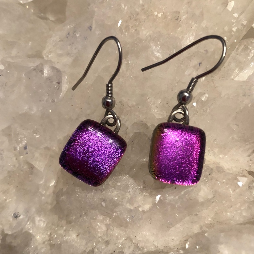 Dichroic glass and stainless steel earrings